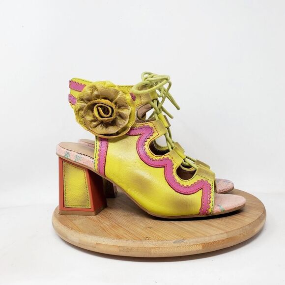 L'Artiste Shoes - L'Artiste Shoes Womens 35 Supercute Colorful Flower Lace Up Fishtail Heel Sandal